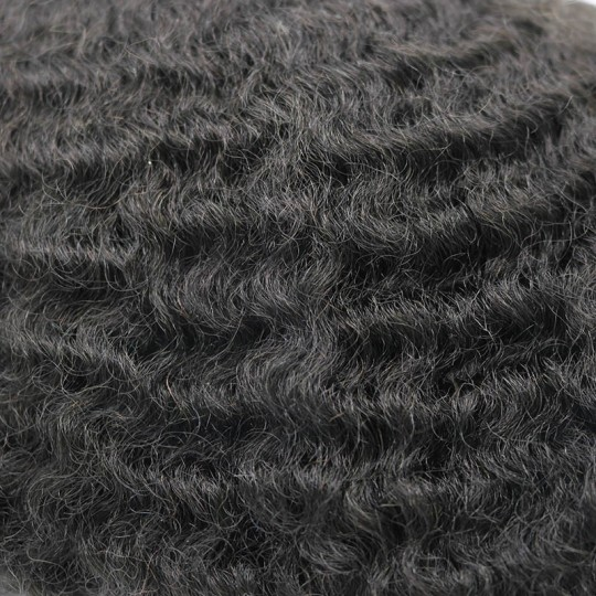 Slitesterk afro afroamerikansk tupé for menn | Full Poly Skin Knotted Base Afro Curl-hårstykker