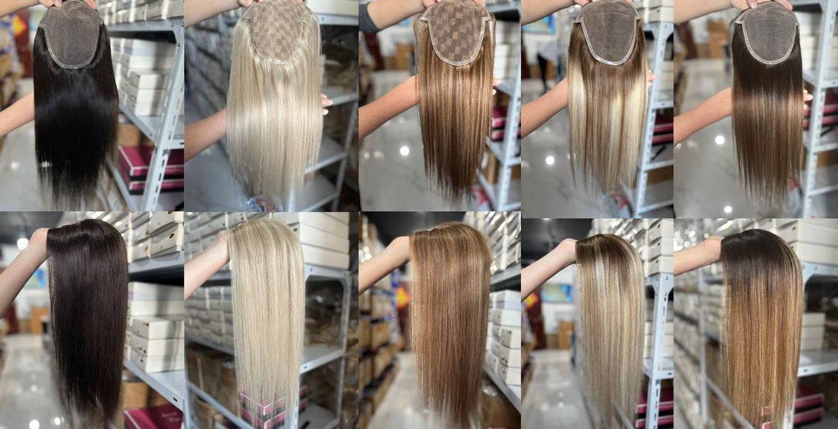 Topper per capelli in pizzo da donna 6'' X 7'' con pelle da 1/3" 16 pollici