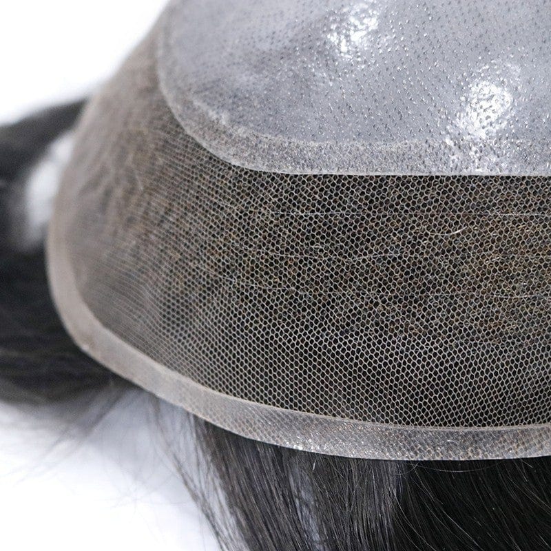 Męski tupet z cienką bazą z poliuretanu i frontem z francuskiej koronki | Trwały system włosów dla mężczyzn